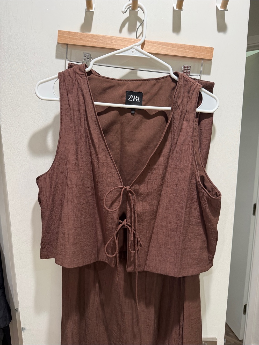 Zara Mauve Brown Tie-Front Sleeveless Dress